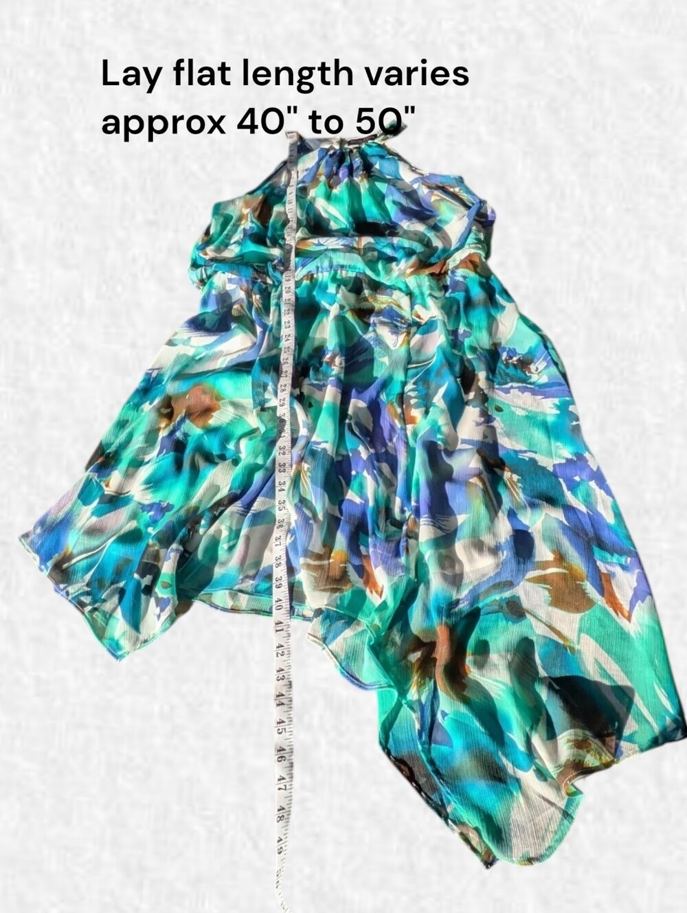 Michel Antoni Size 14: Watercolor Floral Halter Handkerchief Dress: Teal & Blue - Picture 7 of 7